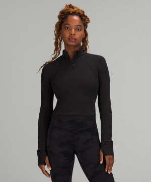 Chemise À Manches Longues Lululemon It's Rulu Cropped Half Zip Femme Noir | FR_LuLu42990