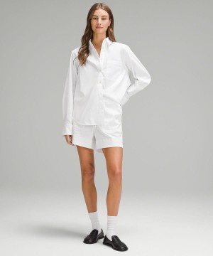 Chemise À Manches Longues Lululemon Relaxed-Fit Cotton-Blend Poplin Button-Down Femme Blanche | FR_LuLu94496