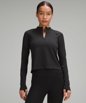 Chemise À Manches Longues Lululemon Swiftly Tech Mockneck Half Zip 2.0 Femme Noir | FR_LuLu63692