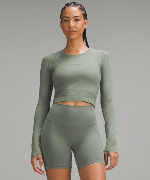 Chemise À Manches Longues Lululemon Swiftly Tech Cropped 2.0 Femme Vert | FR_LuLu61957