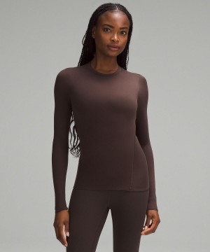 Chemise À Manches Longues Lululemon Wundermost Ultra-Soft Nulu Crewneck Femme Cafe | FR_LuLu60656