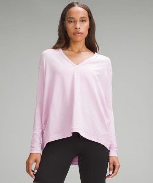 Chemises Lululemon Back In Action V-Neck Long-Sleeve Femme Rose | FR_LuLu13852