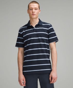 Chemises Lululemon Classic-Fit Pique Short-Sleeve Polo Homme Stripes Bleu Marine | FR_LuLu96399