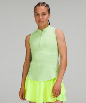 Chemises Lululemon Front-Zip Mockneck Tennis Femme Vert Noir | FR_LuLu49105