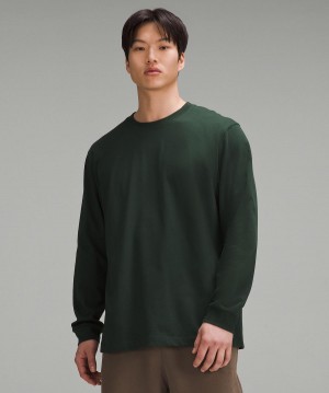 Chemises Lululemon Heavyweight Cotton Jersey Long-Sleeve Homme Vert | FR_LuLu62693