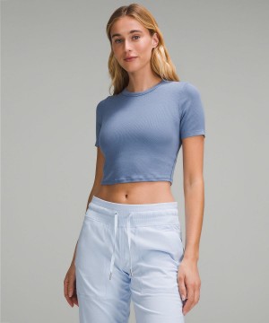 Chemises Lululemon Hold Tight Straight Hem Cropped T-Shirt Femme Bleu | FR_LuLu29762