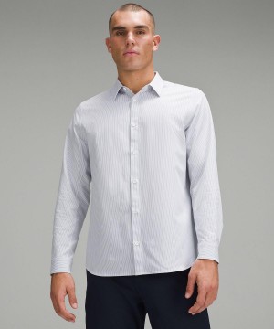 Chemises Lululemon New Venture Classic-Fit Long-Sleeve Homme Stripes Blanche Bleu Beige | FR_LuLu82257