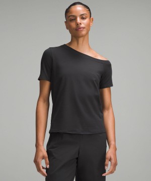 Chemises Lululemon Off-The-Shoulder Cotton T-Shirt Femme Noir | FR_LuLu83758