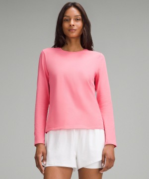 Chemises Lululemon Organic Cotton Crewneck Long-Sleeve Femme Rose | FR_LuLu18545