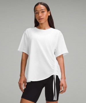 Chemises Lululemon Side-Cinch Cotton T-Shirt Femme Blanche | FR_LuLu22505