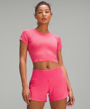 Chemises Lululemon Swiftly Tech Cropped Short-Sleeve 2.0 Femme Rose | FR_LuLu58011