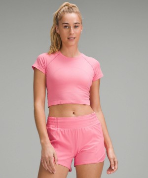 Chemises Lululemon Swiftly Tech Cropped Short-Sleeve 2.0 Femme Rose | FR_LuLu10808