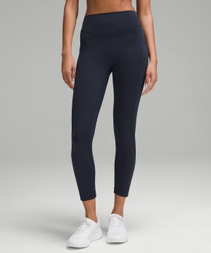 Leggings Lululemon Wunder Under SmoothCover Tight with Pockets 25" Femme Bleu Marine | FR_LuLu61145