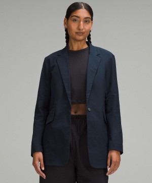 Manteaux Et Vestes Lululemon Relaxed-Fit Twill Blazer Femme Bleu Marine | FR_LuLu54983