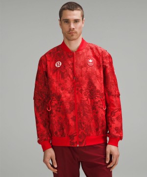 Manteaux Et Vestes Lululemon Team Canada Vented Jacquard Bomber Homme Rouge Foncé | FR_LuLu35114