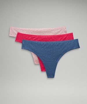 Sous Vêtement Lululemon InvisiWear Mid-Rise Thong Performance Lace Femme Bleu Rose | FR_LuLu84774