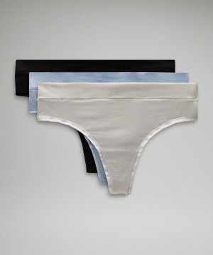 Sous Vêtement Lululemon UnderEase High-Rise Thong Femme Stripes Blanche Noir | FR_LuLu99370