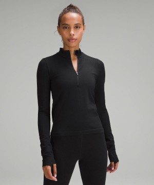 Sweats À Capuche Et Sweatshirts Lululemon Merino Wool-Blend Base Layer Half Zip Femme Noir | FR_LuLu31714