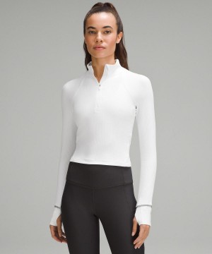 Sweats À Capuche Et Sweatshirts Lululemon It's Rulu Ribbed Cropped Half Zip Femme Blanche | FR_LuLu56788