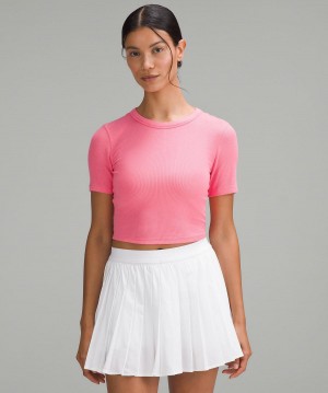 T Shirts Lululemon Hold Tight Straight Hem Cropped Femme Rose | FR_LuLu89023