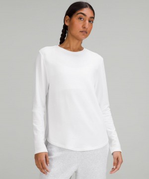 T Shirts Lululemon Love Modal Fleece Long-Sleeve Femme Blanche | FR_LuLu28515