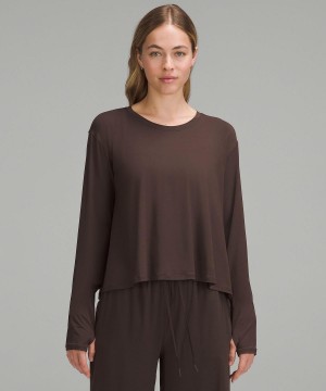 T Shirts Lululemon Modal Relaxed-Fit Lounge Long-Sleeve Femme Cafe | FR_LuLu54551