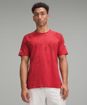 T Shirts Lululemon Team Canada Metal Vent Tech Short-Sleeve Homme Rouge Foncé | FR_LuLu13313