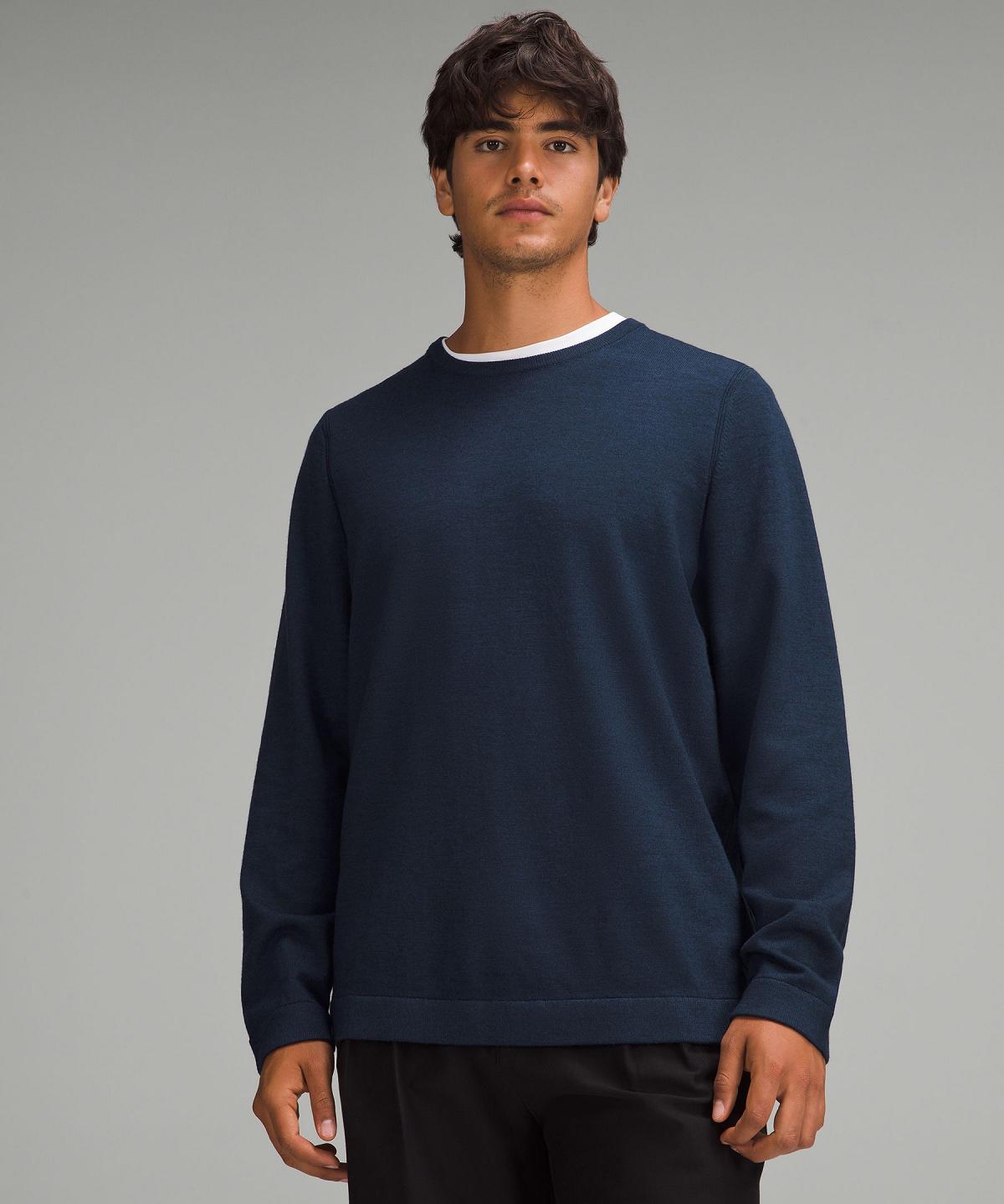 Chandails Lululemon New Venture Crewneck Homme Bleu Marine | FR_LuLu20599