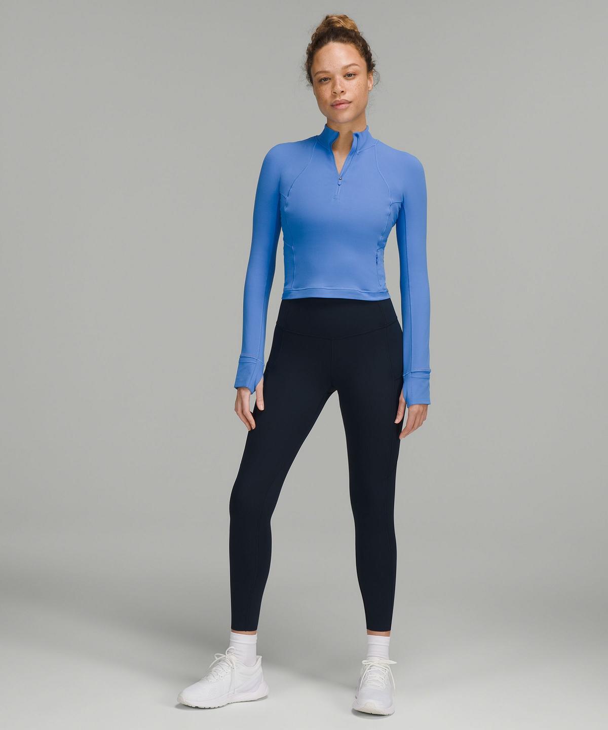 Chemise À Manches Longues Lululemon It's Rulu Cropped Half Zip Femme Bleu | FR_LuLu99179