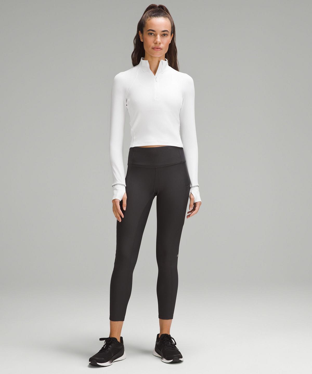 Chemise À Manches Longues Lululemon It's Rulu Ribbed Cropped Half Zip Femme Blanche | FR_LuLu13692