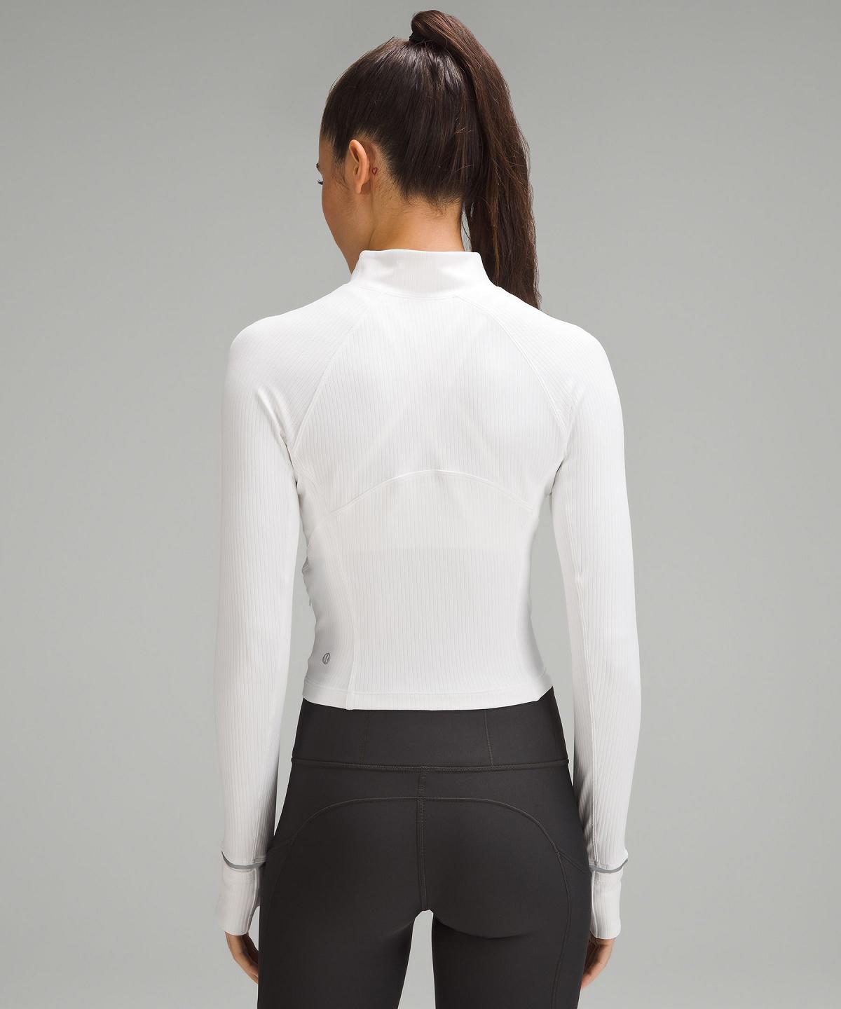 Chemise À Manches Longues Lululemon It's Rulu Ribbed Cropped Half Zip Femme Blanche | FR_LuLu13692