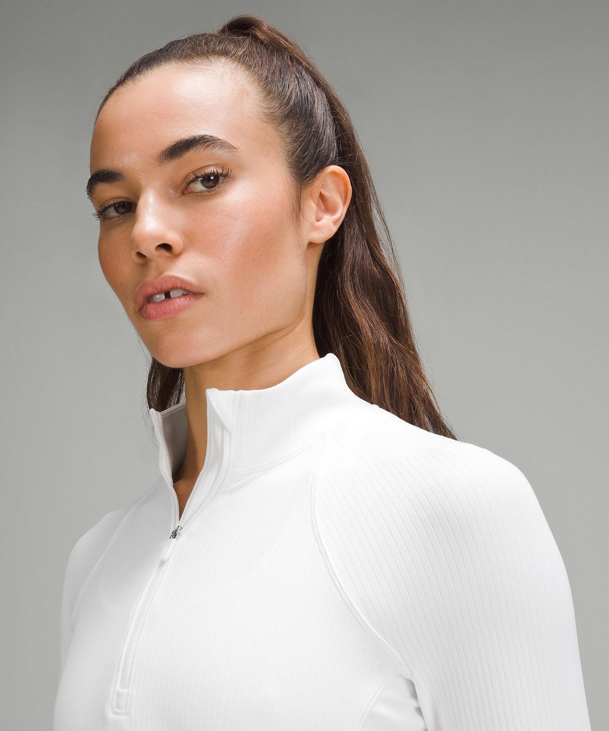 Chemise À Manches Longues Lululemon It's Rulu Ribbed Cropped Half Zip Femme Blanche | FR_LuLu13692