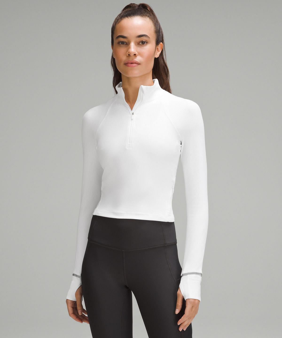 Chemise À Manches Longues Lululemon It's Rulu Ribbed Cropped Half Zip Femme Blanche | FR_LuLu13692