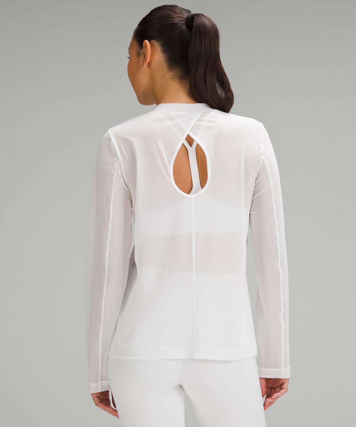 Chemise À Manches Longues Lululemon Keyhole Mesh Femme Blanche | FR_LuLu69845