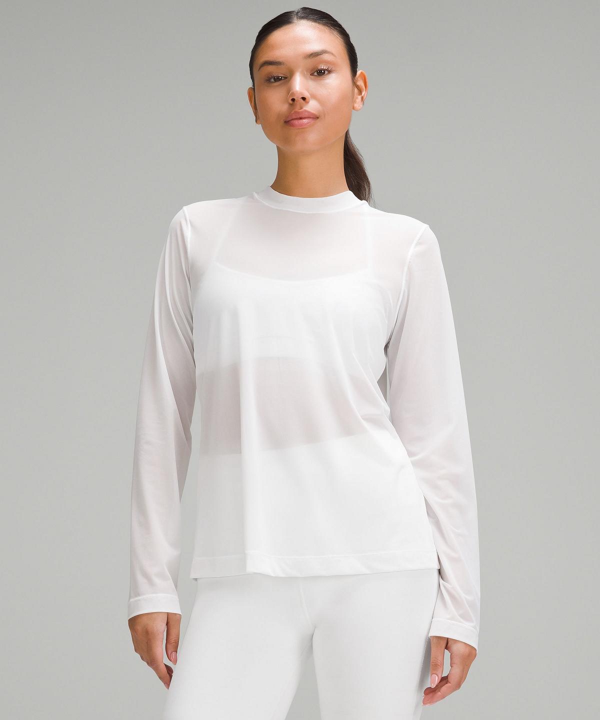 Chemise À Manches Longues Lululemon Keyhole Mesh Femme Blanche | FR_LuLu69845