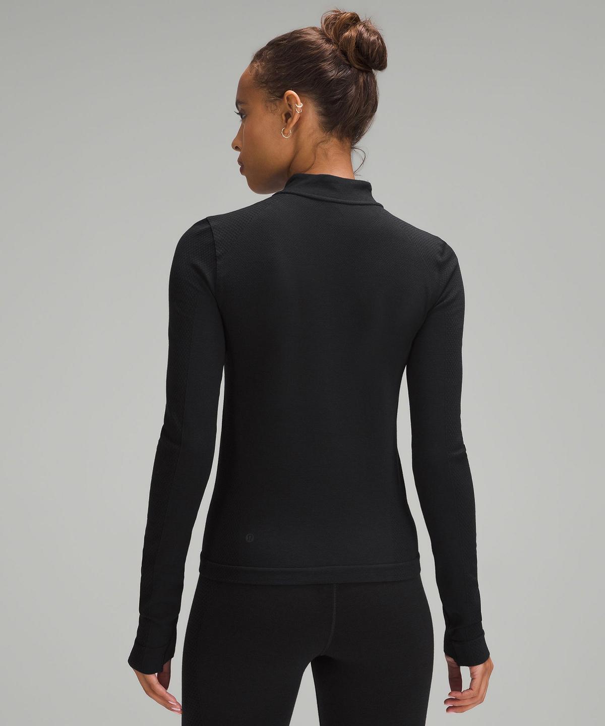 Chemise À Manches Longues Lululemon Merino Wool-Blend Base Layer Half Zip Femme Noir | FR_LuLu85086