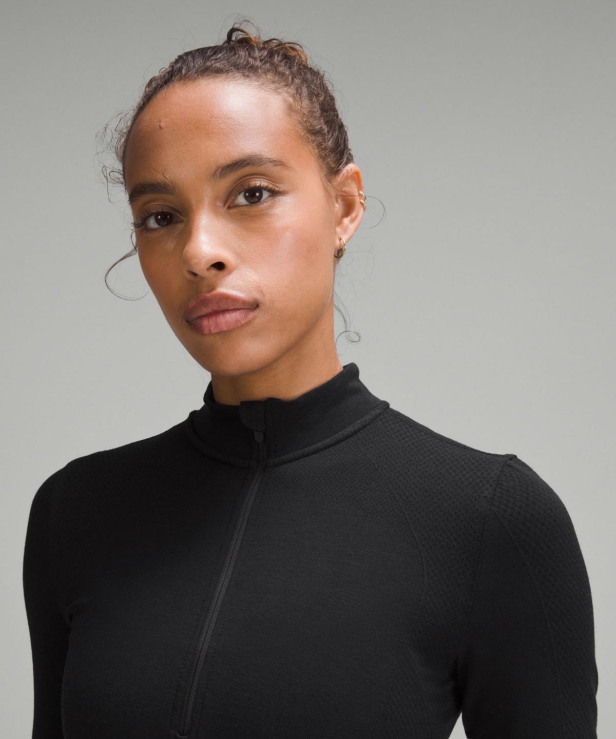 Chemise À Manches Longues Lululemon Merino Wool-Blend Base Layer Half Zip Femme Noir | FR_LuLu85086