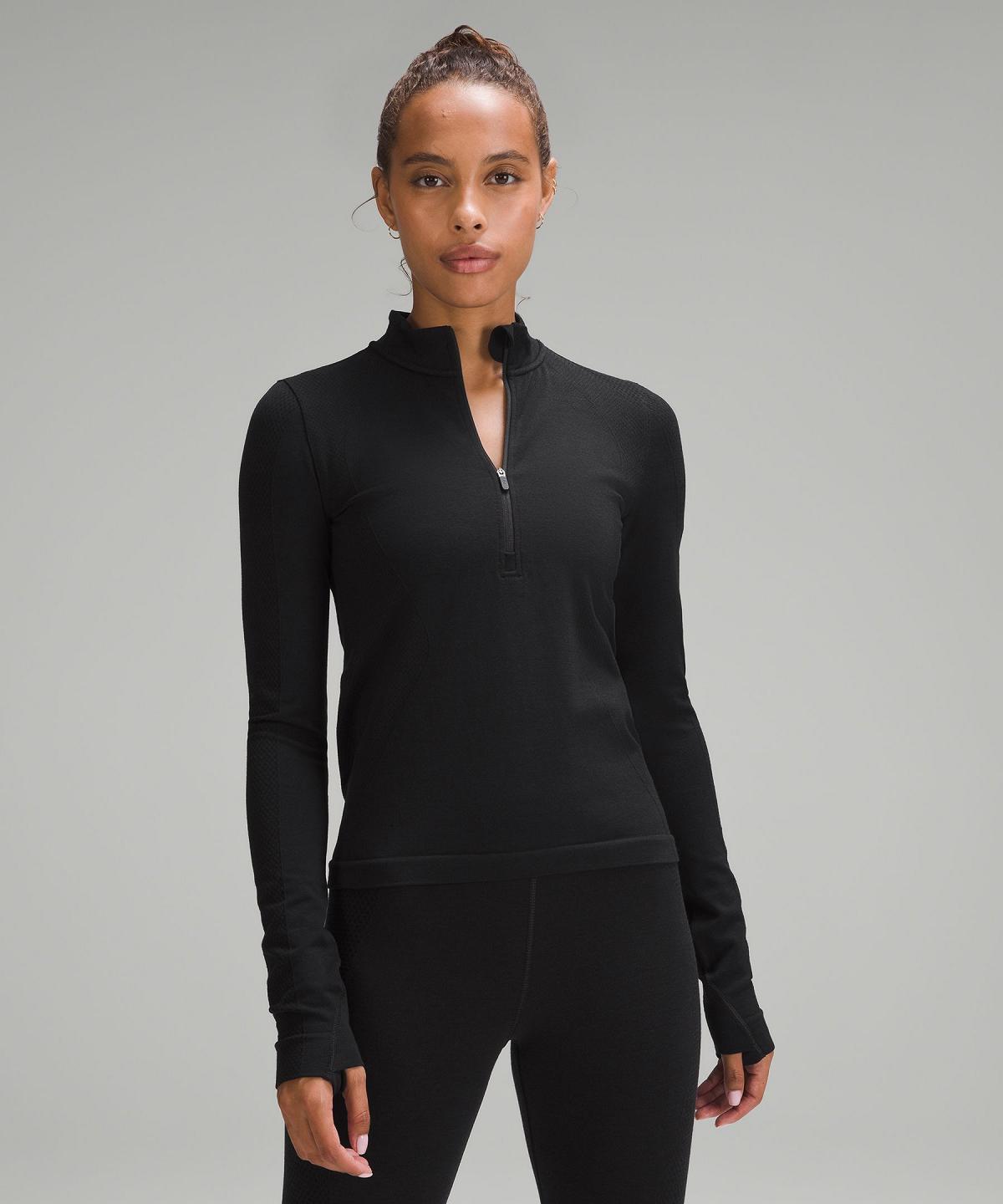 Chemise À Manches Longues Lululemon Merino Wool-Blend Base Layer Half Zip Femme Noir | FR_LuLu85086