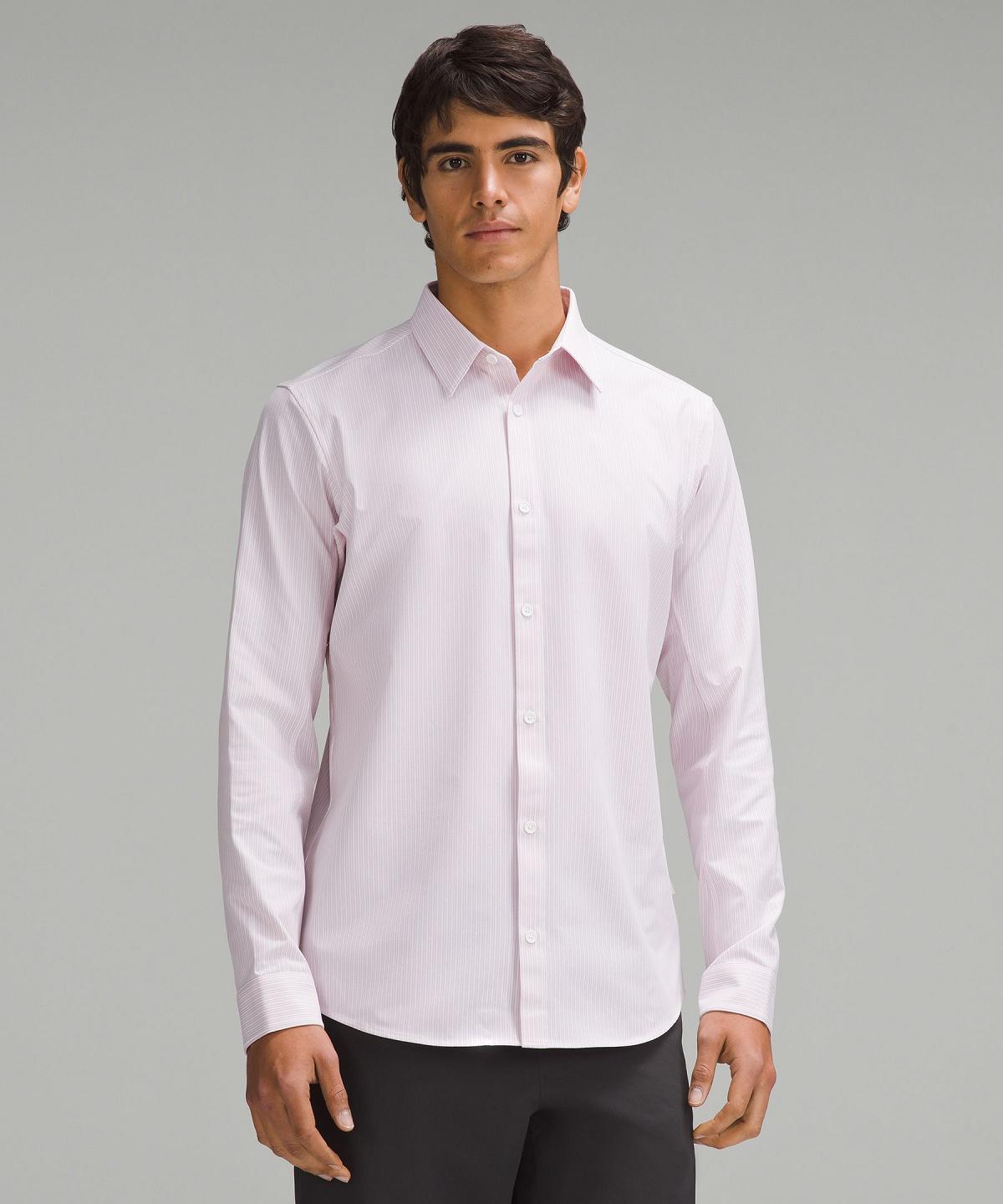 Chemise À Manches Longues Lululemon New Venture Slim-Fit Homme Stripes Blanche Rose | FR_LuLu47770