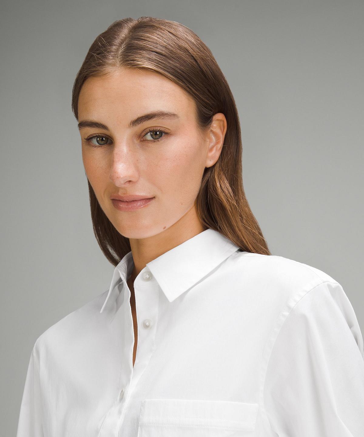 Chemise À Manches Longues Lululemon Relaxed-Fit Cotton-Blend Poplin Button-Down Femme Blanche | FR_LuLu94496