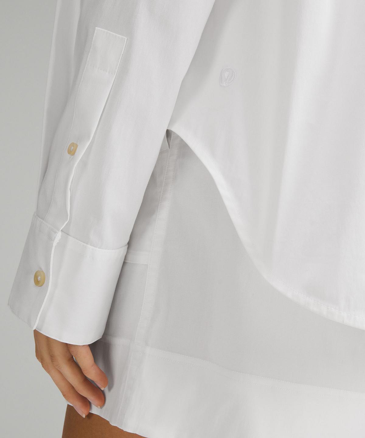 Chemise À Manches Longues Lululemon Relaxed-Fit Cotton-Blend Poplin Button-Down Femme Blanche | FR_LuLu94496