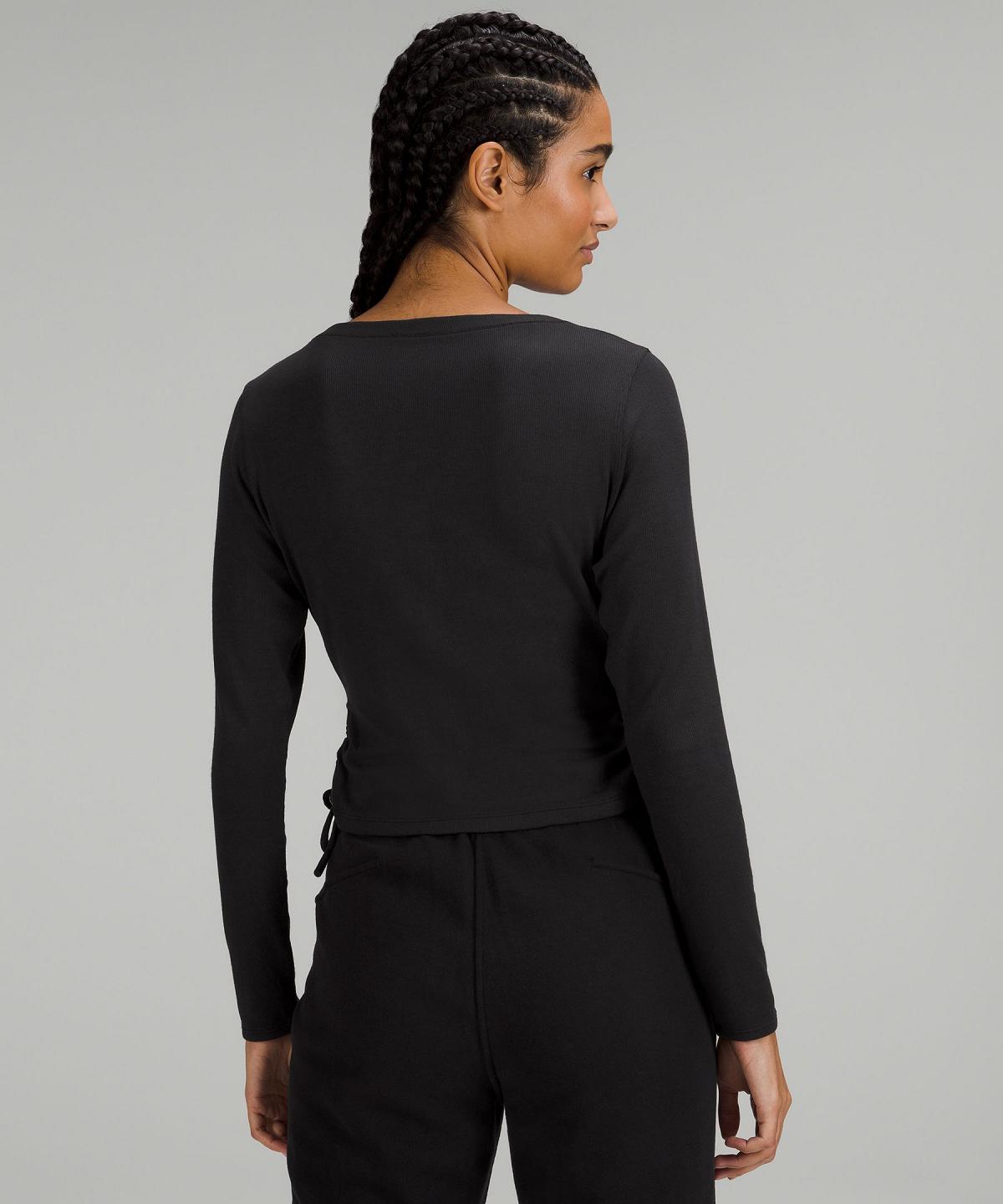 Chemise À Manches Longues Lululemon Side-Cinch Ribbed Cardigan Femme Noir | FR_LuLu36639