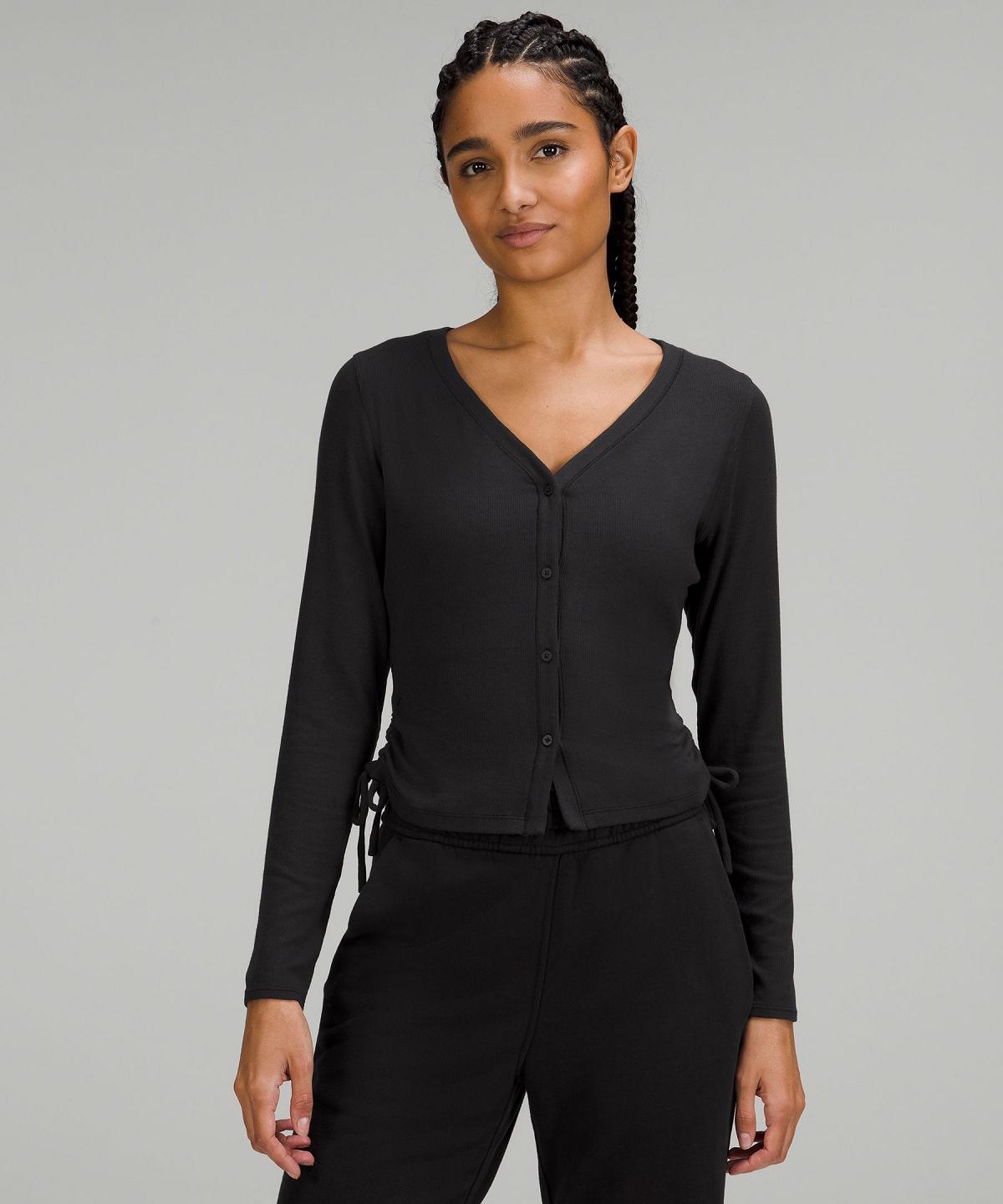 Chemise À Manches Longues Lululemon Side-Cinch Ribbed Cardigan Femme Noir | FR_LuLu36639