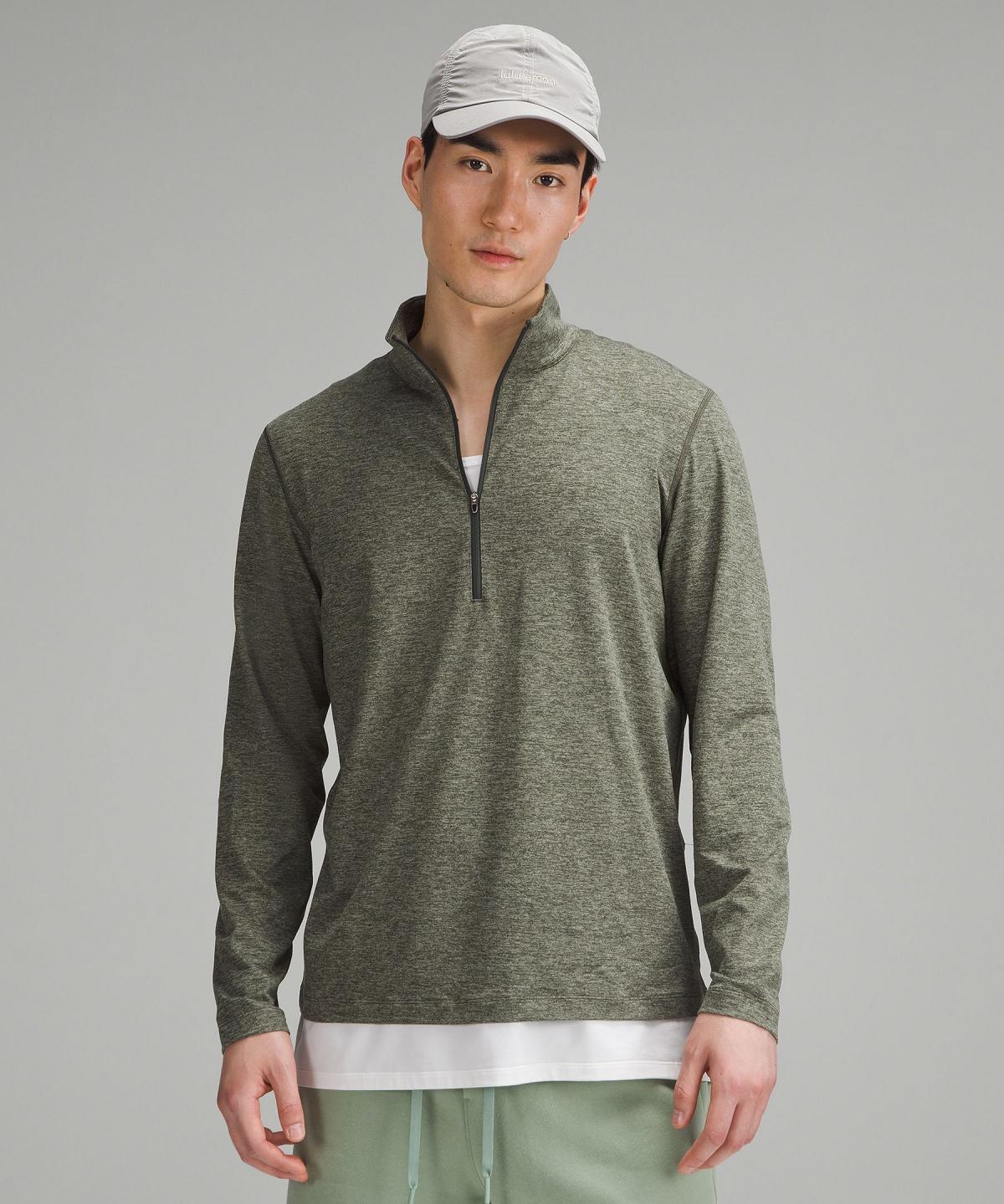 Chemise À Manches Longues Lululemon Soft Jersey Half Zip Homme Marron Vert | FR_LuLu19842