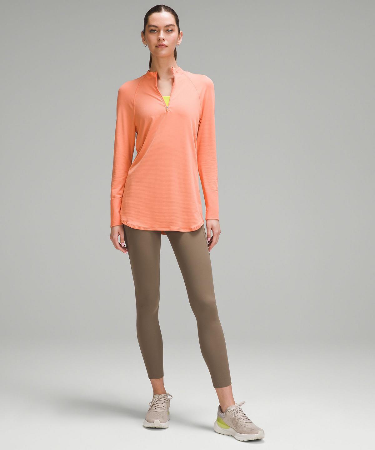 Chemise À Manches Longues Lululemon Swiftly Relaxed Long-Length Half Zip Femme Corail | FR_LuLu64462