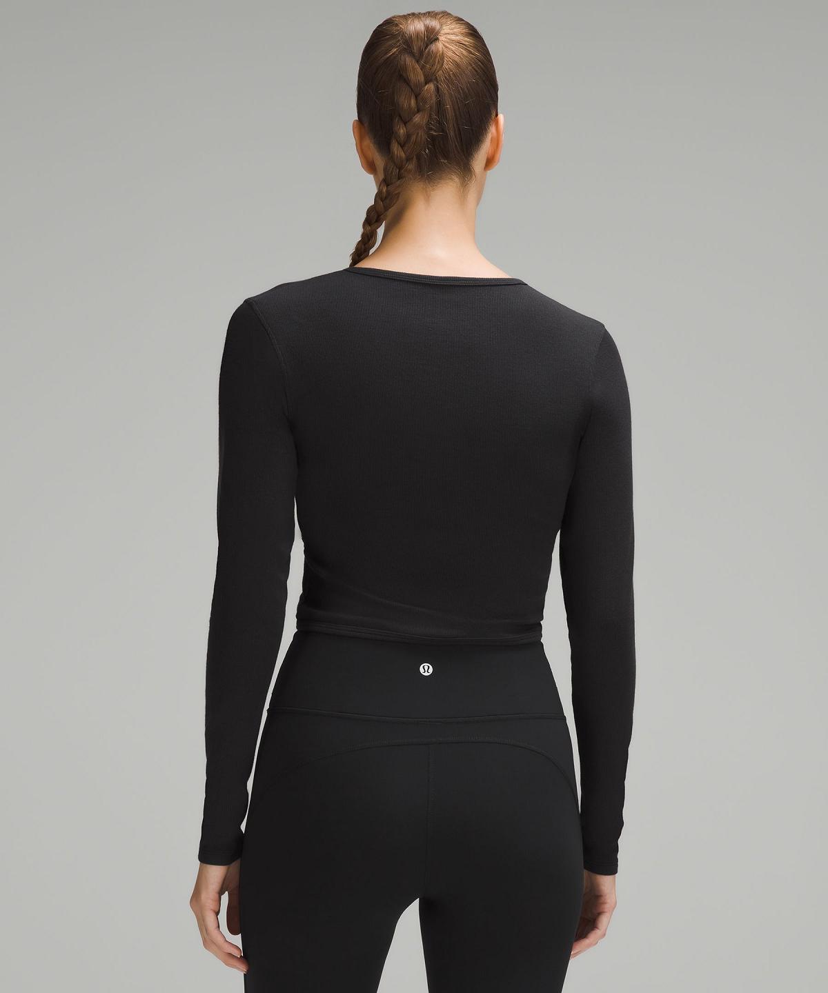 Chemise À Manches Longues Lululemon Wrap-Front Ribbed Long-Sleeve Top Femme Noir | FR_LuLu51434