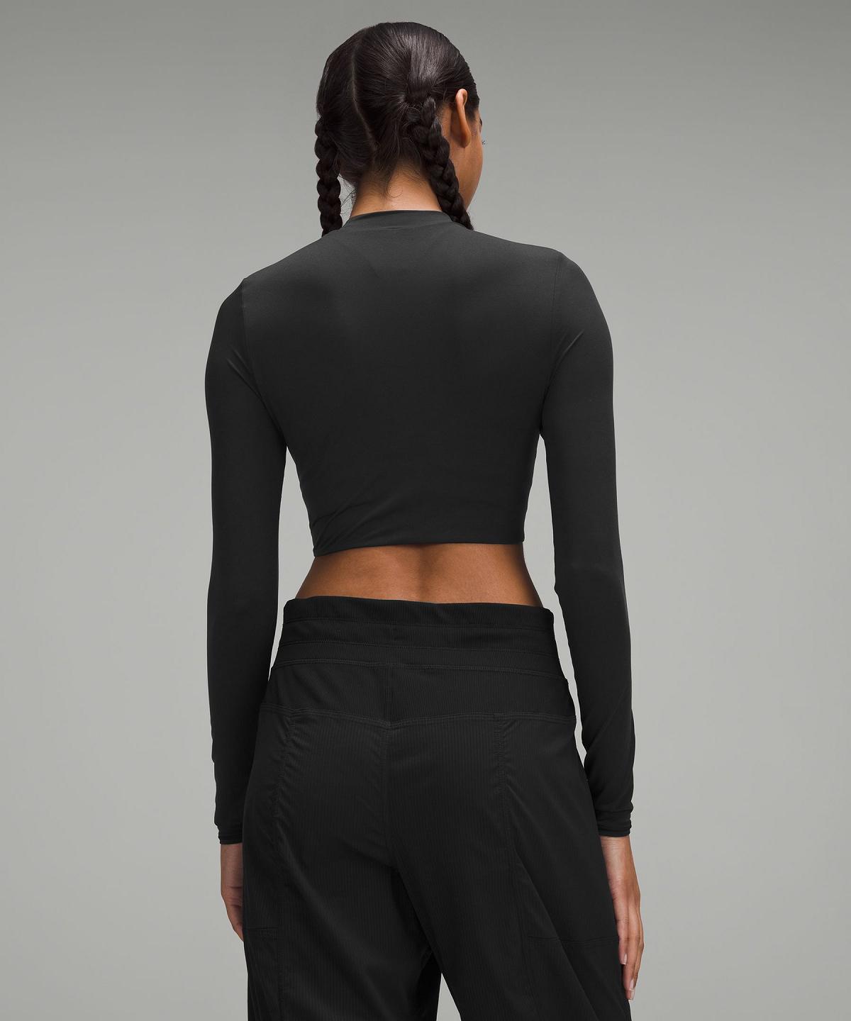 Chemise À Manches Longues Lululemon Wundermost Ultra-Soft Nulu Mockneck Super-Cropped Femme Noir | FR_LuLu39277