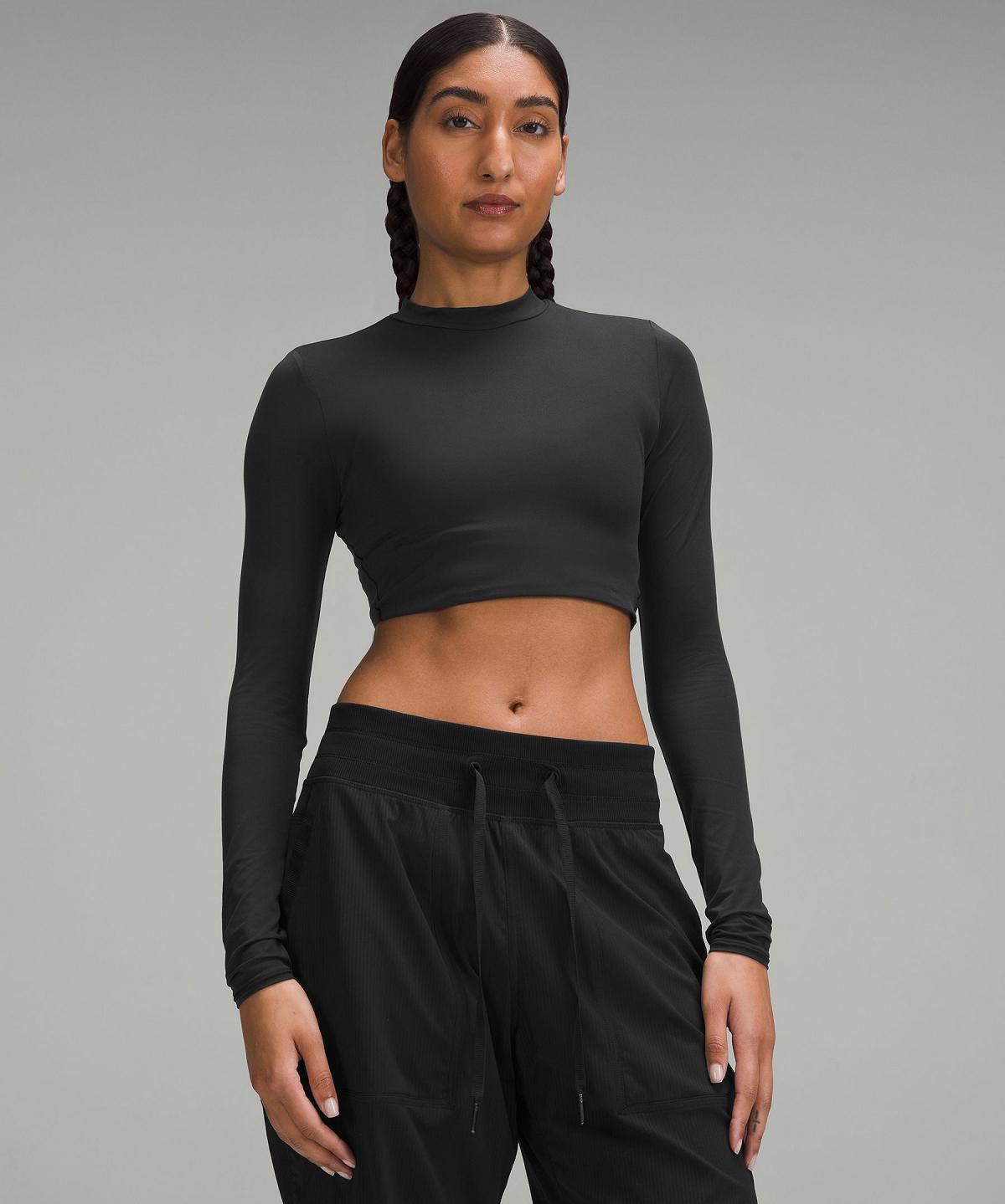 Chemise À Manches Longues Lululemon Wundermost Ultra-Soft Nulu Mockneck Super-Cropped Femme Noir | FR_LuLu39277