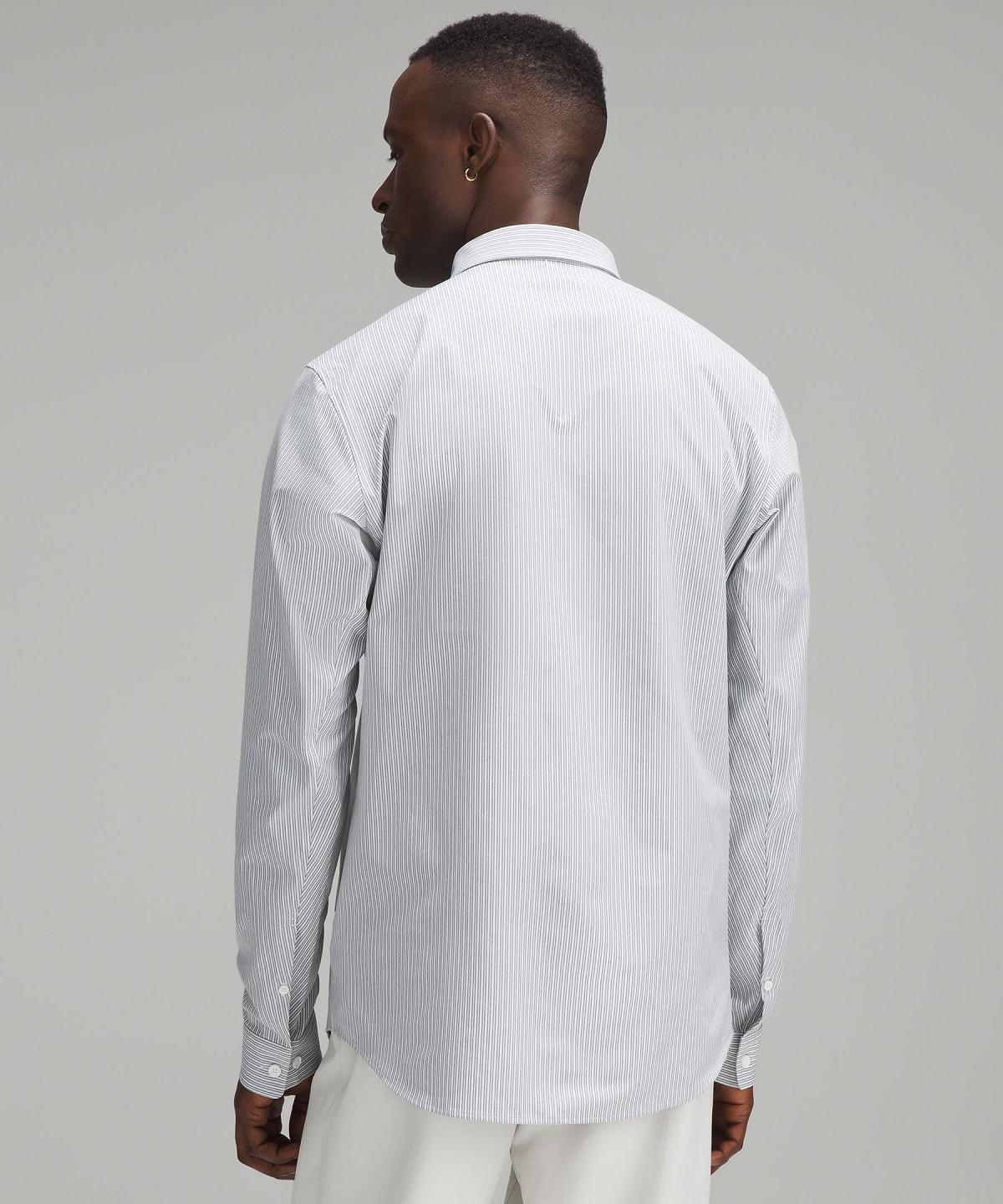 Chemises Boutonnées Lululemon New Venture Slim-Fit Long-Sleeve Homme Stripes Blanche Grise Vert Olive | FR_LuLu75512