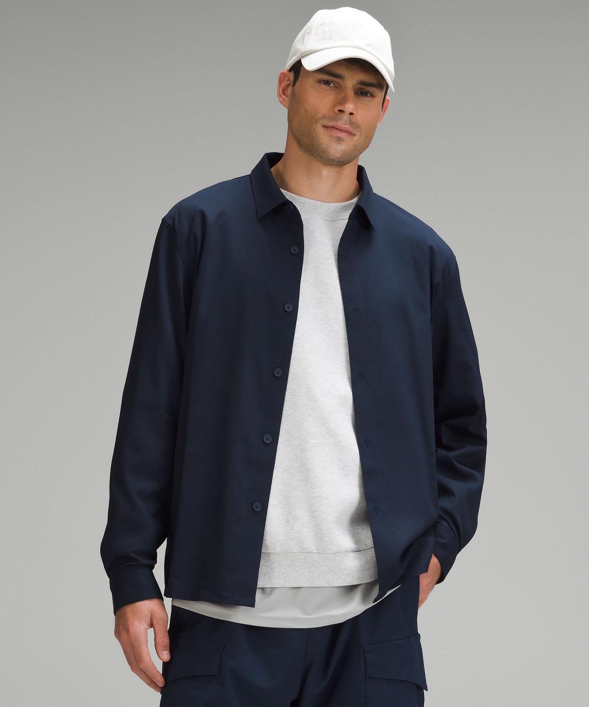 Chemises Boutonnées Lululemon Relaxed-Fit Long-Sleeve Button-Up Homme Bleu Marine | FR_LuLu44995